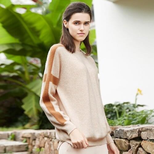 ZHILI 2018 New Autumn Winter Round Neck Contrast Cashmere Sweater