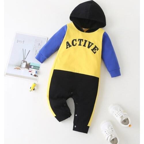 Spring Fall Winter Baby Boy Clothes Cotton Letter Patchwork Long Sleeve Hoodies Baby Boy Romper Sport Cool Baby Jumpsuit 0-18M