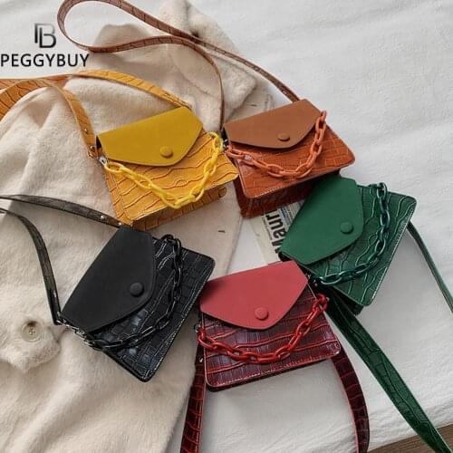 Solid Color Thick Chain Small PU Leather Crossbody Bags For Women 2021 Mini Bags Summer Shoulder Cross Body Bag Ladies Handbags