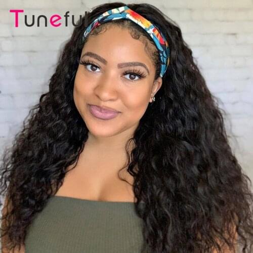 Headband Wig Human Hair Wigs Machine Made Tuneful Indian Water Wave Wavy Remy Human Hair Wigs Scarf No Glue Beginner Friendly
