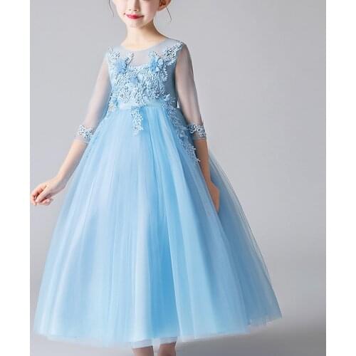 Girls Dresses For 4-14 Kids Wedding Party Frock Flower Gown Princess Evening Summer Clothing Childrens Mesh Dress