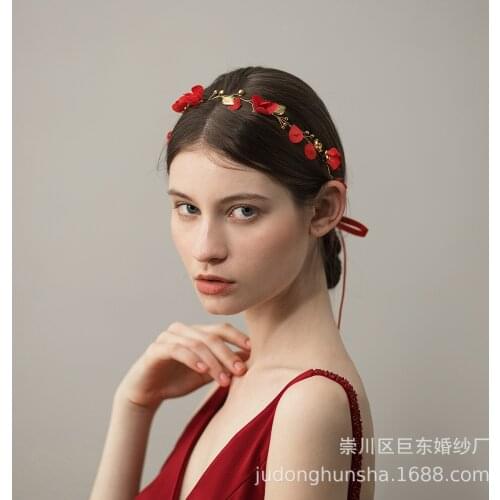 O621 Ethnic Style Red Flower Bride Hair Belt Chinese Shower Clothing Accessories Garland Export Jewelry Direct