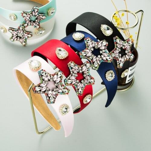 Promotional Luxury Bling Rhinestone Headband Crystal Big Star Diamond Wide Cross Hairband Women Hair Accessories