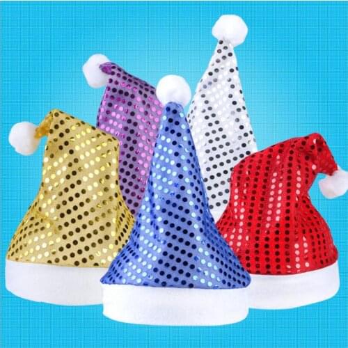 Christmas Sequin Sheen Santa Hat kids children men women Festive costumes cap Dress up props Party Accessory Supplies 5colors