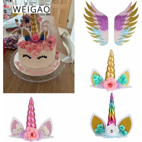 WEIGAO Unicorn Horn Cake Topper Happy Birthday Party Decoration Kids Cake Topper Unicorn Party Decoration Baby Shower Supplies