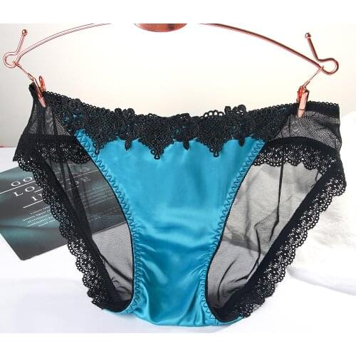 Sexy Shiny Satin Lace Panties Lingerie Women Low-rise Transparent Sheer Briefs Underwear Tempting Mesh Net Panties