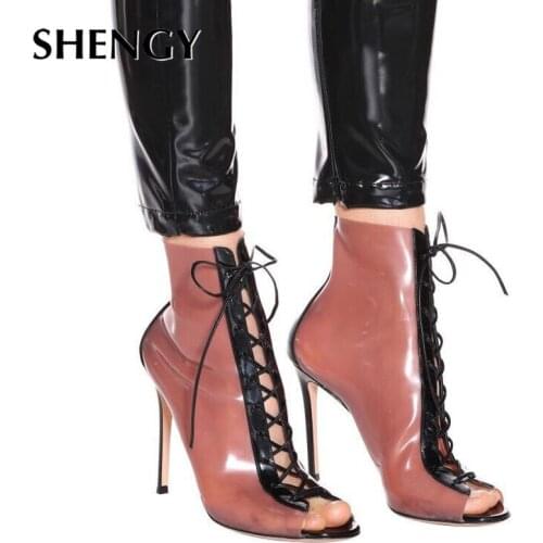 SHENGY Wedding Party BOOTS for Women Sandals Transparent Crystal Shoes Women High Heels Summer Women Pumps