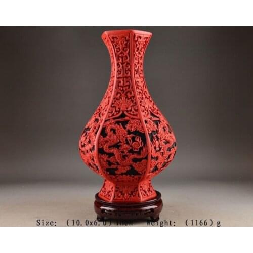 SUPERB CHINESE OLD HANDWORK WONDERFUL LACQUER CARVING DRAGON VASE COLLECTIBLES