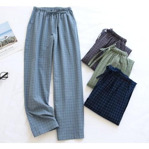 Spring and Summer Couples Washed Cotton Pajama Pants Women Japanese Large Size Thin Autumn and Winter Lattice Lounge Pants