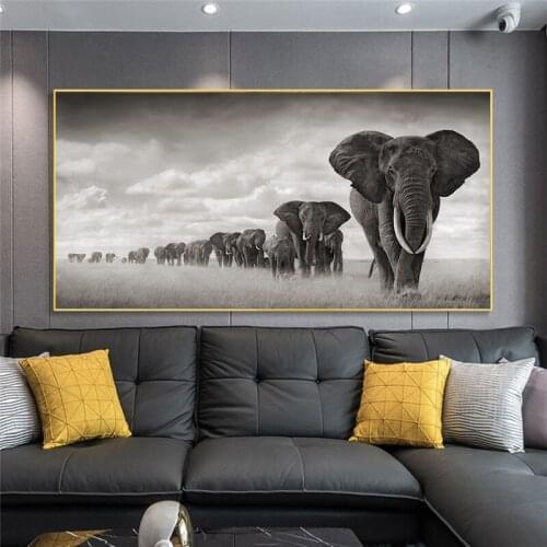 Wild Animals Canvas Painting Black Africa Elephants Queue Poster And Prints Scandinavian Wall Art For Living Room Decor
