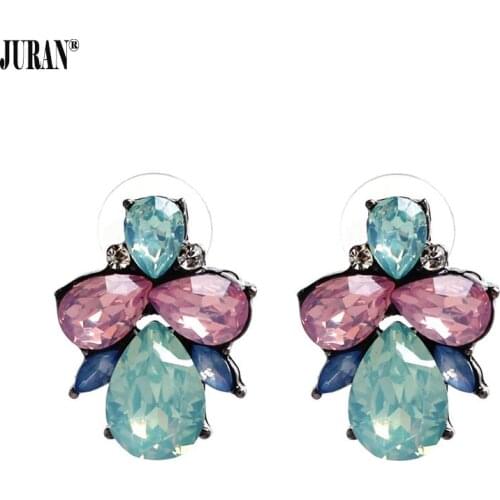 Green pink Cute Brincos fashion statement small flower crystal stud Earrings for women JURAN Jewelry Factory wholesale