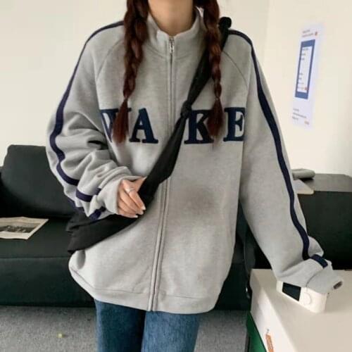 Boho Navy Letter Print Oversized Sweatshirt Women Long Sleeve Vintage Streetwear Casual Lady Harajuku Hoodies 2021 Autumn Tops