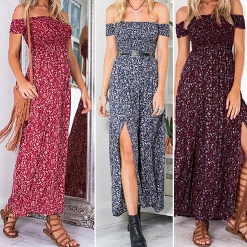 2021 New Women Sexy Floral Summer Off Shoulder Boho Long Maxi Evening Party Beach Dress