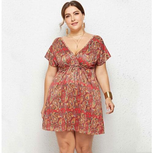 2021 Summer Oversized dress Women Plus Size Floral Print Dress Ladies Large Size Short Party Dress For Women 3XL 4XL