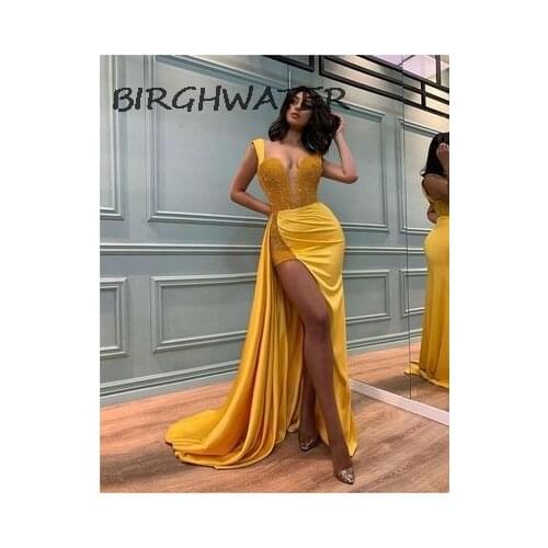 Evening Womans Dress Elegante V-neck Sleeveless Silky Sequin Mermaid Halter Ruffle Slit Party Long Dresses Vestido De Mujer