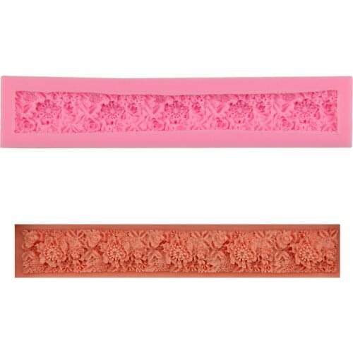 1Pcs Long Lace Rose Silicone Fondant Molds Cake Decorating Tools Cake Onlay Border Embosser Mold