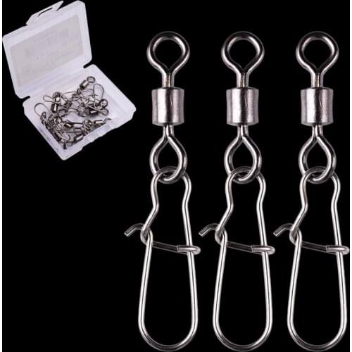 10PCS Pike Fishing Accessories Connector Pin Bearing Rolling Swivel Stainless Steel Snap Fishhook Lure Swivels Tackle with Box