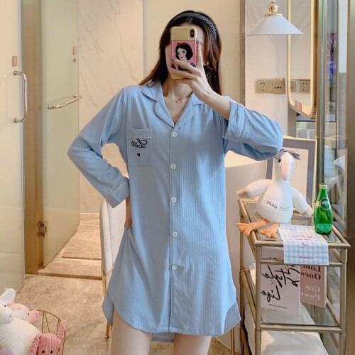 2020 Autumn Long Sleeve 100% Cotton Mini Dress Nightgowns for Women Sexy Sleepwear Femme Home Dress Night Gown Nightdress Nighty
