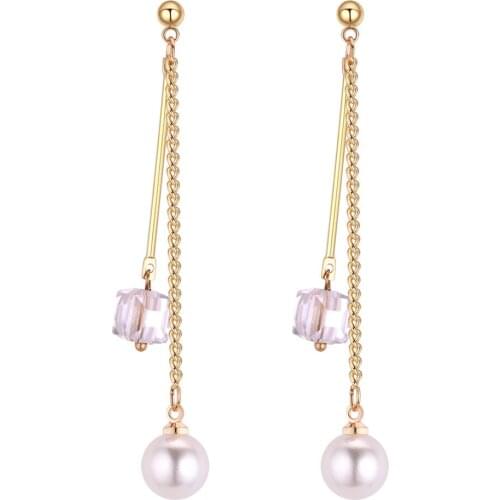 Long pearl fringed earrings square crystal diy handmade long chain earrings for women gift girlfriends