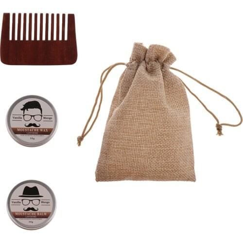 Mens Facial Hair Grooming Beard/ Mustache Balm Wax Handmade Comb Set
