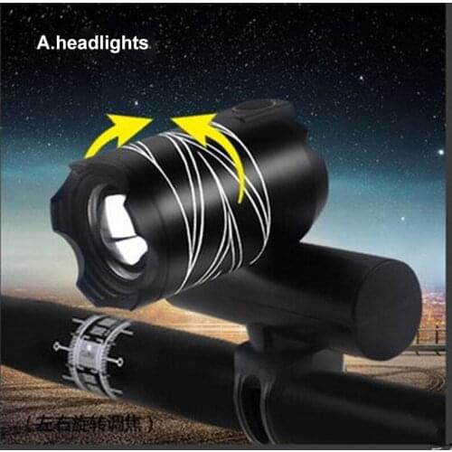 Bicycle Headlight USB Rechargeable Handlebar Light Night Riding Lighting Strong T6 Zoom T6 Bike Safe Cycling Lamp Flashlight