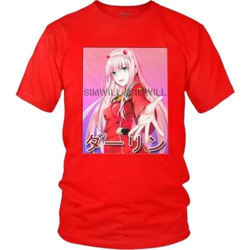 Male Kawaii Zero Two Darling In The Franxx T-Shirt Graphic Anime Manga Tshirt Short Sleeve Hip Hop T Shirt Homme Cotton Tee