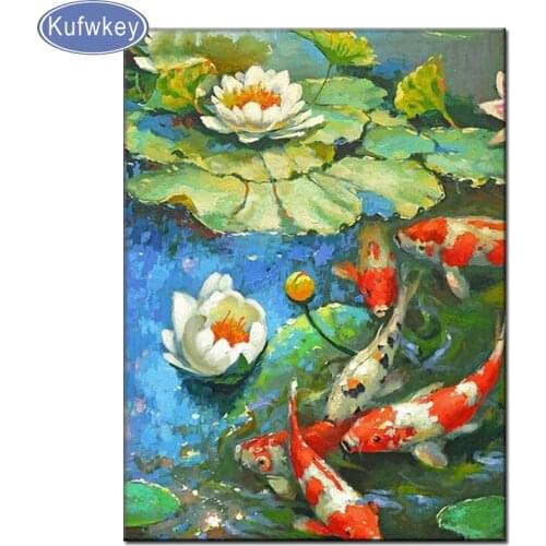 5d DIY Diamond Painting Koi Fish lotus Picture Of Rhinestones Paintings Full Square round resin Diamond Embroidery,Christmas art