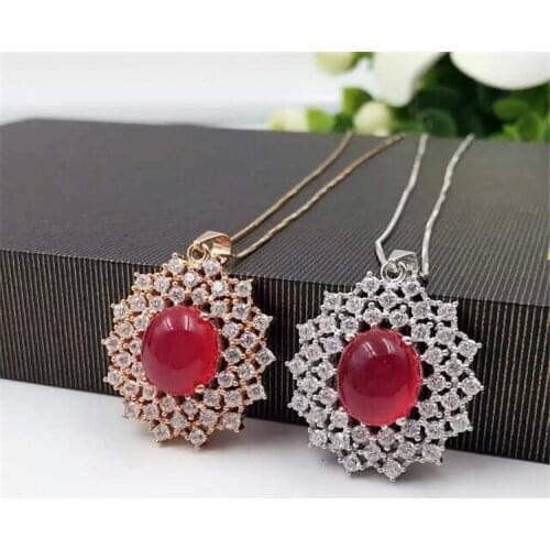 KJJEAXCMY boutique jewels 925Pure silver inlay natural crystal red jade medulla pendant + necklace snowdrop jewelry