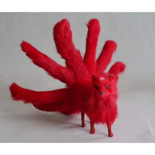 Creative red nine-tails fox model plastic&fur real life fire fox doll gift about 30x12.5cm