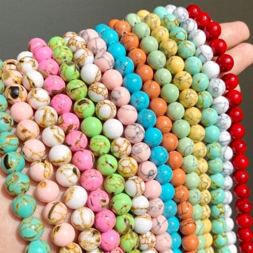 Natural Stone and Minerals for Jewelry Making 4-12mm Howlite Yellow White Turquoise Round Spacer Beads for DIY Bracelet Necklace