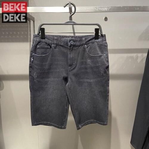Summer Mens Knee Length Denim Shorts Pockets Casual Bermuda Jeans Streetwear Trousers Vintage Cowboy Slim Fit Straight Shorts