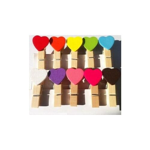 Hot sale cute 50pcs/pack color Heart wood Clip wedding party Mini Bag Clip Paper Clips wood pegs Special wedding Gift 3.5 CM