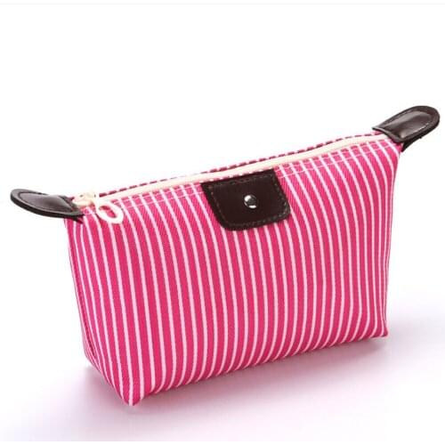 Hot Women Striped Travel Cosmetic Bag Makeup Bag Handbag Female Zipper Purse Small Cosmetics Make Up Bags Travel Beauty Bag