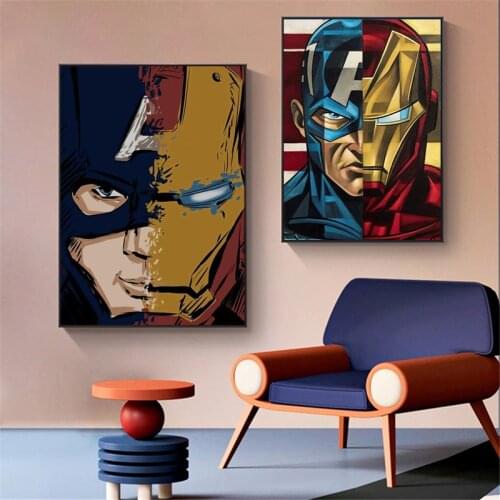 Marvel Iron Man Captain America Half Face To Face Canvas Painting Prints Posters Wall Art Picture for Living Room Decor Cuadros