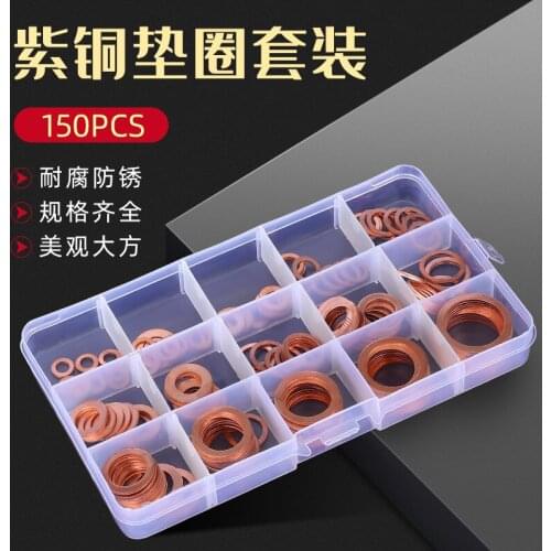 150PCS Copper Washer Gasket Set Plain Washer With Box Fitting for Screw Bolts Ring Seal Assortment Kit Set M5 M6 M8 M10 M12 M14