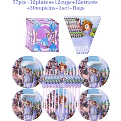 Disposable Tableware Set Princess Sophia Happy Birthday Party Event Decorations Baby Shower Napkin Paper Cup Childrens Products