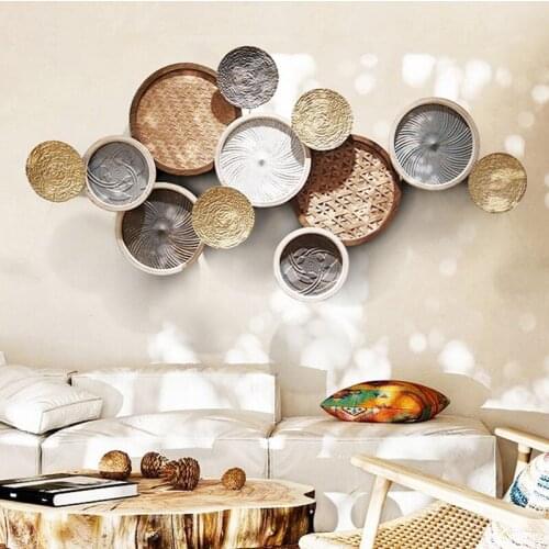 Homestay inn hotel restaurant wall decoration wall hanging piece Japanese wrought iron rattan living room background