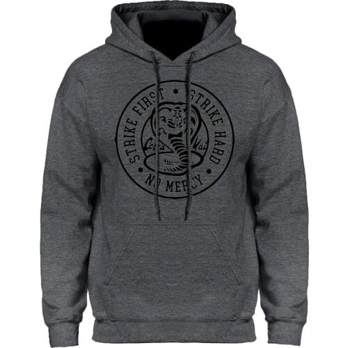 New Karate Kid Hoodies Cobra Kai Sweatshirt Strike First Strike Hard On Mercy Pullover Crewneck Men Hooded Autumn Winter Hoodie