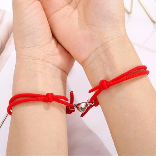 New Couple Bracelet Heart Shaped Magnet Attraction Bracelet Simple Creative Friendship Rope Chain Couple Bracelet Jewelry Gift