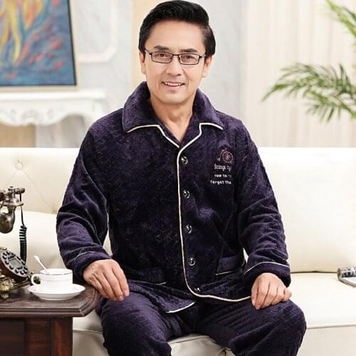 Autumn Winter Men Pajamas Suits 2PCs Middle-Aged And Elderly Male Oversize 3XL Long Sleeves Homewear Warm Coral Velvet Sleepwear