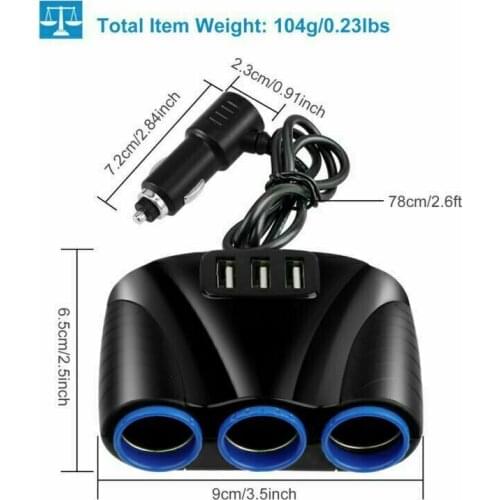 Quick Charge 3.0 Cigarette Lighter Splitter, 12V/24V 3-Socket Power Car Splitter Lighter Socket Splitter Charger,3 USB Fast Out