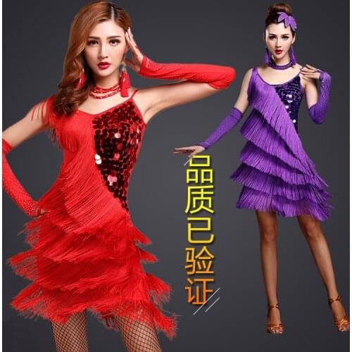 Sexy Sequin Fringe Latin Dance Dress Women Professional Latin Skirt Samba Dance Latin Salsa Dresses