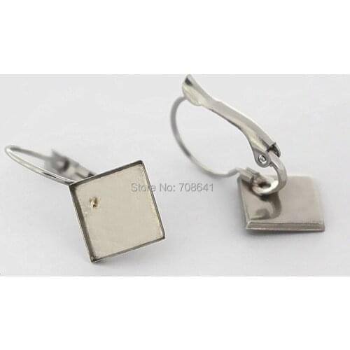 Stainless Steel Leverback Style Clip Hook Earrings Settings 9.8mm Square Bezel Cameo Cabochons Ear Wire Earrings DIY Findings