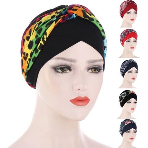 Womens Hats Spring Summer Floral Beanie Hat Muslim Stretch Turban Hat Cap Hair Loss Headwear Hijib Cap Fashion headdress hat