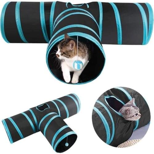Collapsible Cat Tunnel Tube Kitty Tunnel Bored Cat Pet Toys Peek Hole Toy Ball for Cat Puppy Kitten Training Toys
