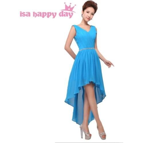 Modern short front long back blush blue bridesmaids dresses formal high low bridesmaid dress for wedding guest under $50 H3753