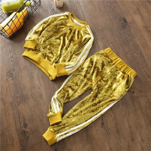 Autumn Metal Color Tracksuit Girl Clothing Set Sweatshirts Toddler Boy Suit Clothing Set Top Pants Suit Girls Fall Outfits