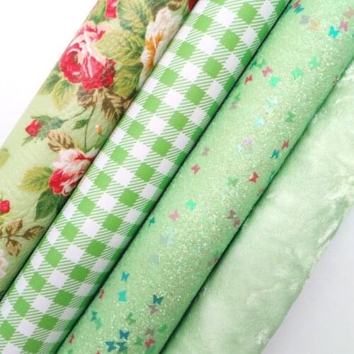 GREEN Glitter Fabirc, Faux Leather Fabric, Flowers Synthetic Leather Fabric Sheets For Bow A4 21x29CM Twinkling Ming XM600