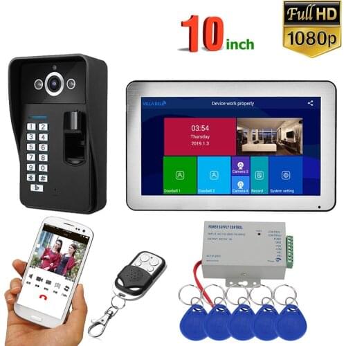 10 inch Wifi Wireless Fingerprint RFID Video Door Phone Doorbell Intercom System AHD 1080P Control System,Support Remote APP