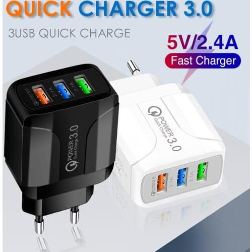 2.4A 3 USB ports QC3.0 EU US UK fast charging charger intelligent USB travel charger